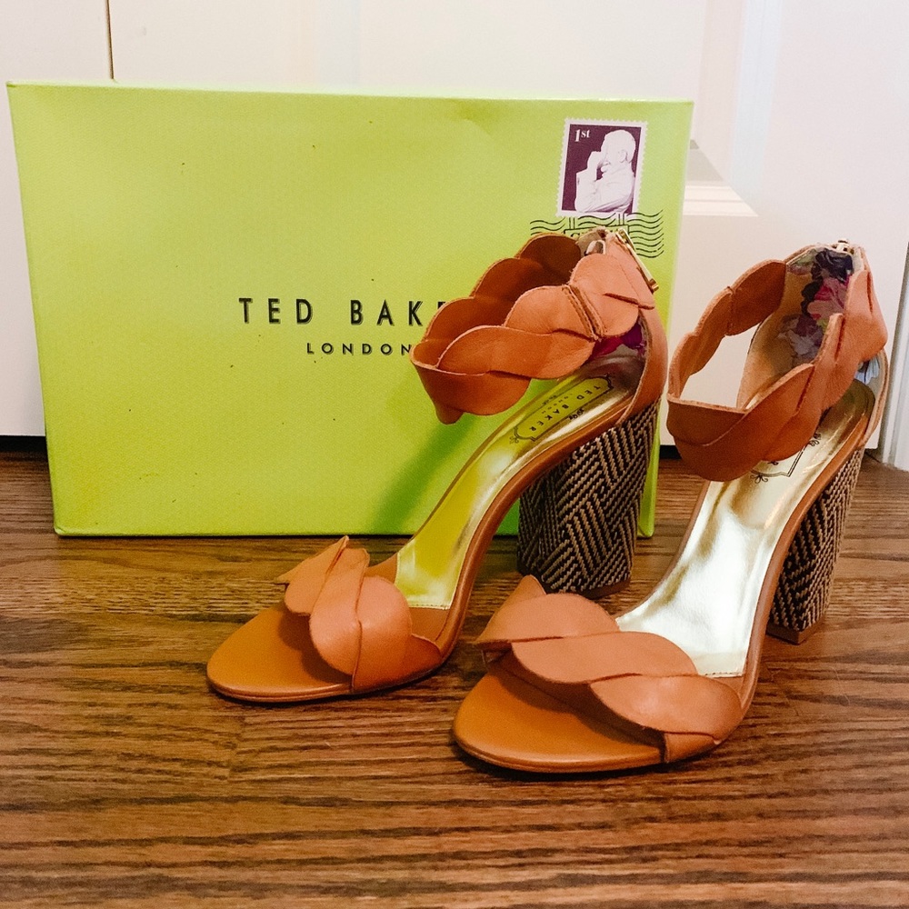 Ted Baker Tan Braided Leather Block Heel Sandals